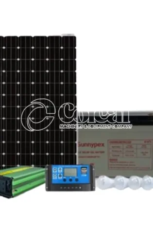 120W Solar panel + 100AH Battery + 300watts inverter + 10 Amp charge controller + 4 bulbs.